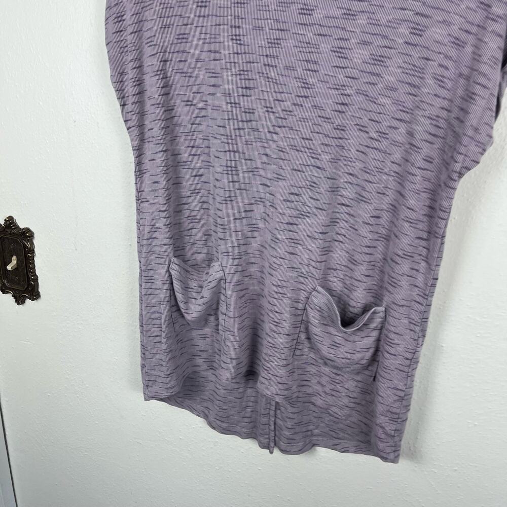 LOGO Lori Goldstein Women's Purple Space Dye Ribbed Split Back Pocket T-shirt M - Picture 3 of 7